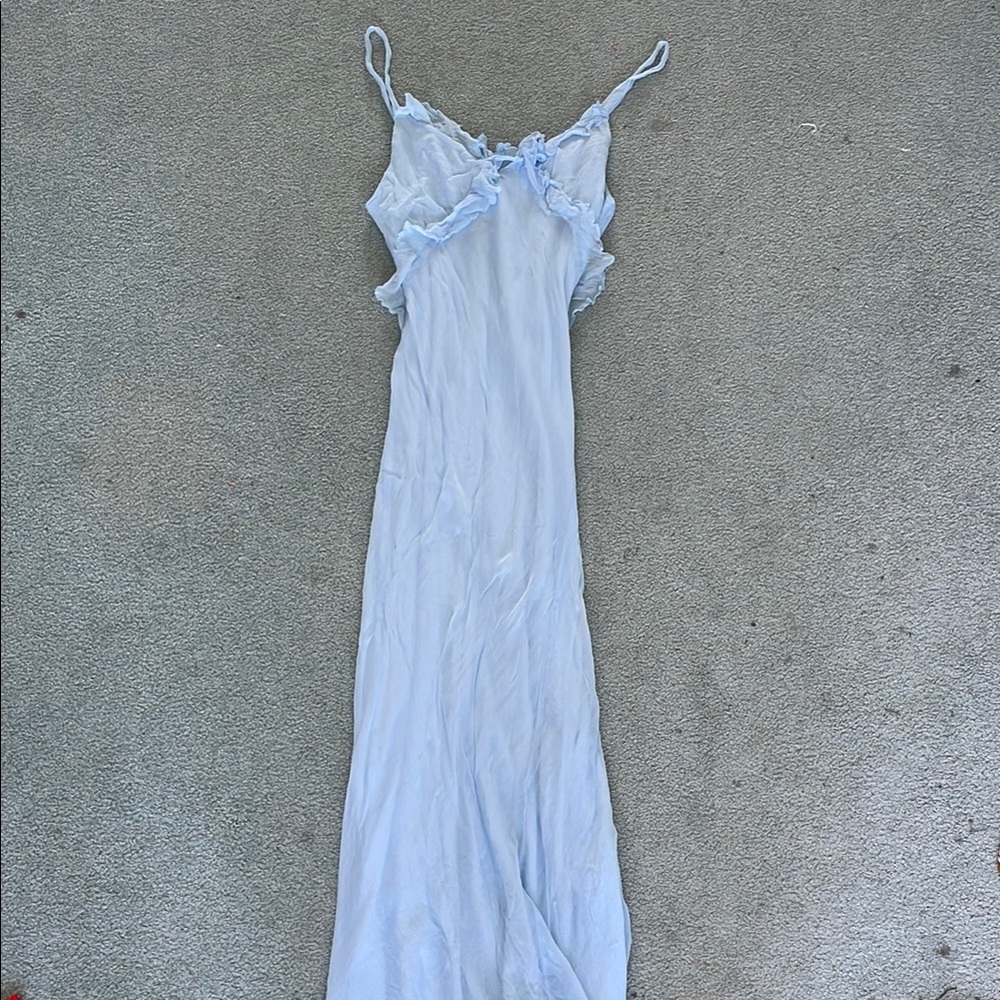 Light Blue Ruffled Maxi Dress Massimo Dutti Studio
